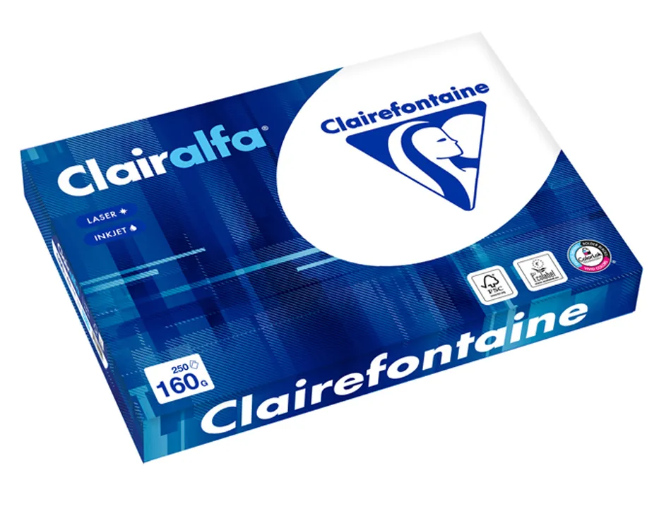 Ramette clairefontaine clairalfa indice de blancheur cie 170 a3 250 feuilles 160g