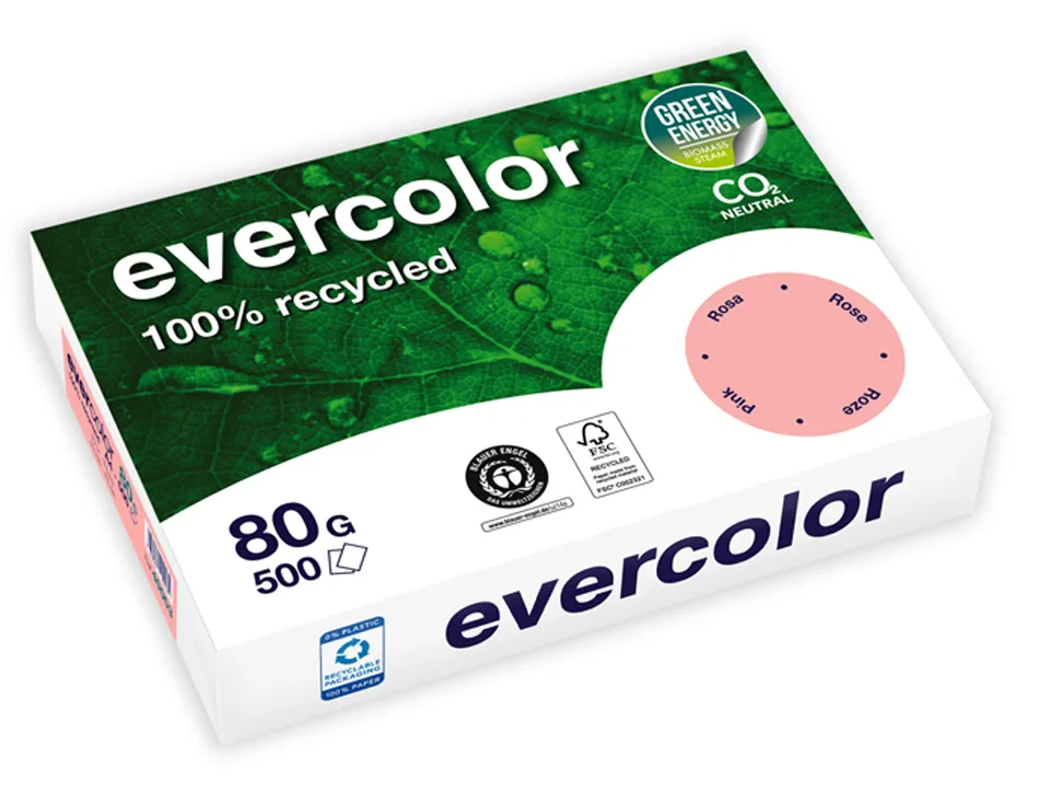 Ramette clairefontaine evercolor papier couleur a4 80g recycle 500 feuilles coloris rose