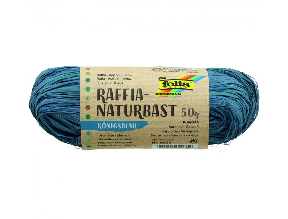 Raphia vegetal clairefontaine coloris bleu pelote 50g