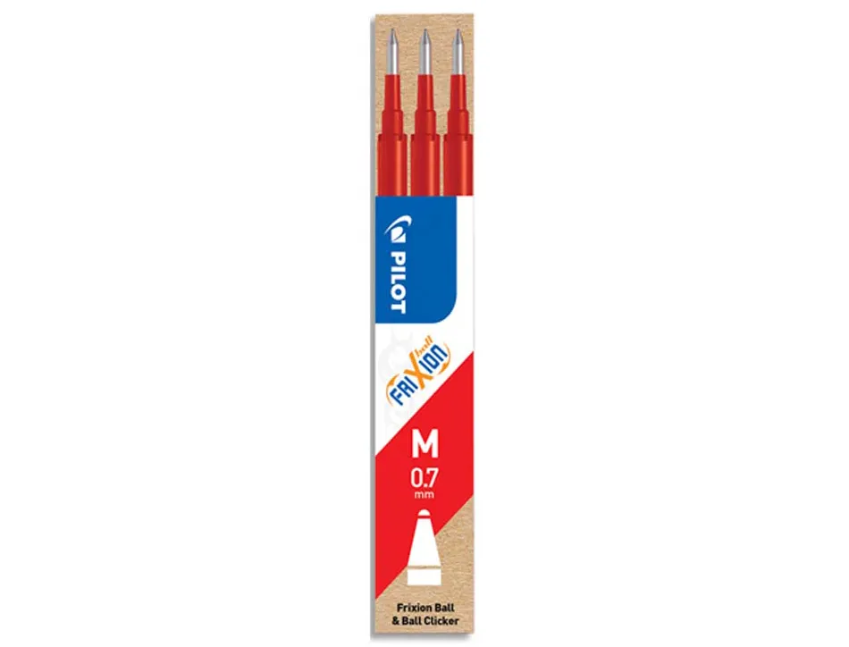 Rec roller pilot frixion ball écriture moyen 0.7mm encre effaçable coloris rouge set 3 uni