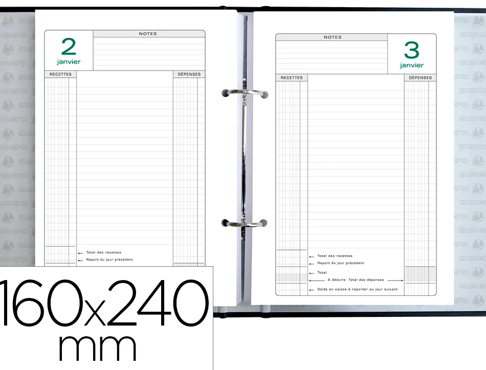 Recharge agenda exacompta perpetuel caisse 16x24 cm