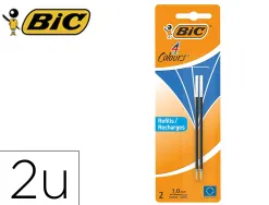 Recharge bic stylo 4 couleurs pointe 1mm trait 0,32mm coloris bleu blister 2 unites