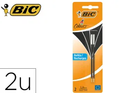 Recharge bic stylo 4 couleurs pointe 1mm trait 0,32mm coloris noir blister 2 unites