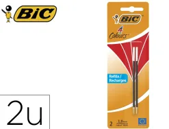 Recharge bic stylo 4 couleurs pointe 1mm trait 0,32mm coloris rouge blister 2 unites