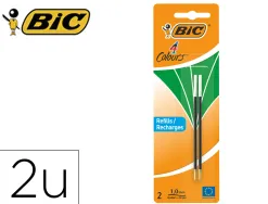 Recharge bic stylo 4 couleurs pointe 1mm trait 0,32mm coloris vert blister 2 unites