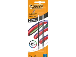 Recharge bic stylo-bille 4 couleurs smooth pointe moyenne 1mm encre noire blister 2 unites