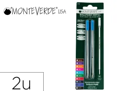 Recharge bille monteverde cross m pointe moyenne coloris bleu blister 2 unites