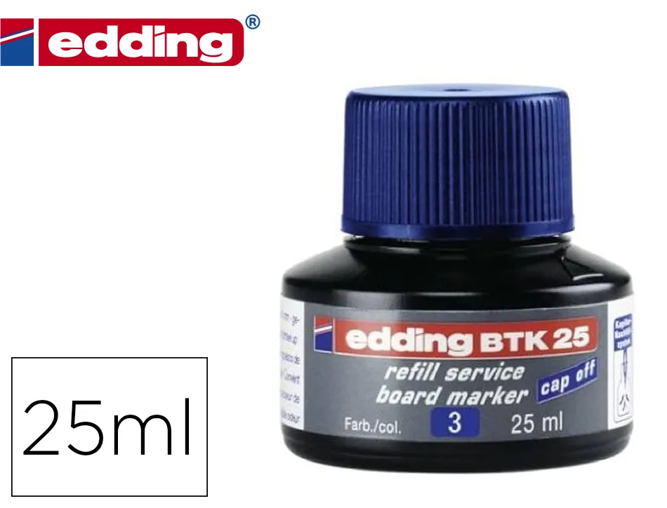 Recharge encre edding btk 25 marqueur pour tableau blanc flacon 25ml coloris bleu