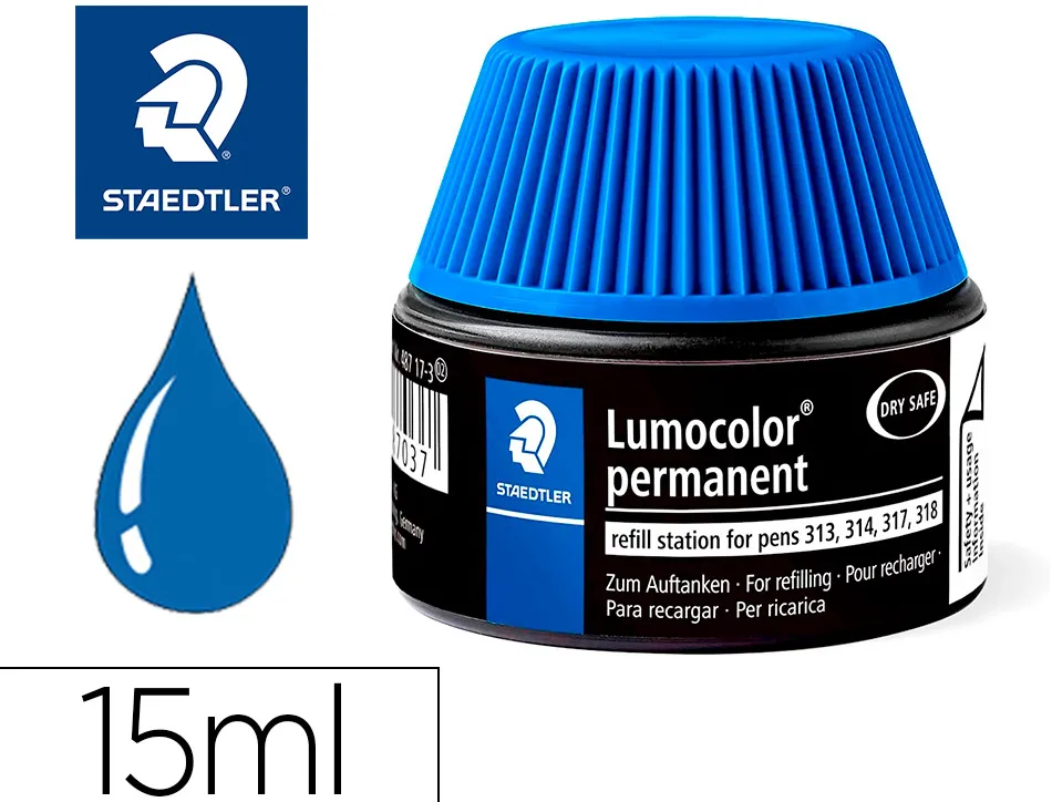 Recharge feutre permanent staedtler lumocolor 487 17 pour feutres 313/314/317/318 flacon 15ml coloris bleu