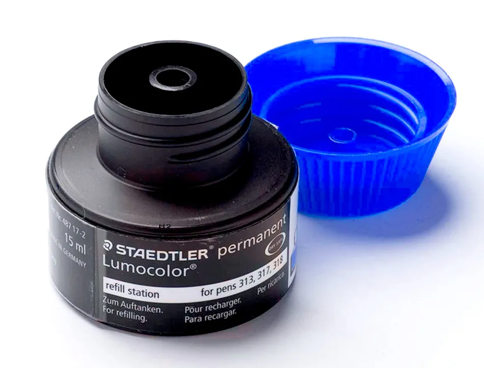 Recharge feutre permanent staedtler lumocolor 487 17 pour feutres 313/314/317/318 flacon 15ml coloris bleu