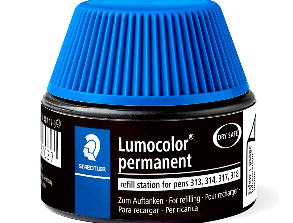 Recharge feutre permanent staedtler lumocolor 487 17 pour feutres 313/314/317/318 flacon 15ml coloris bleu