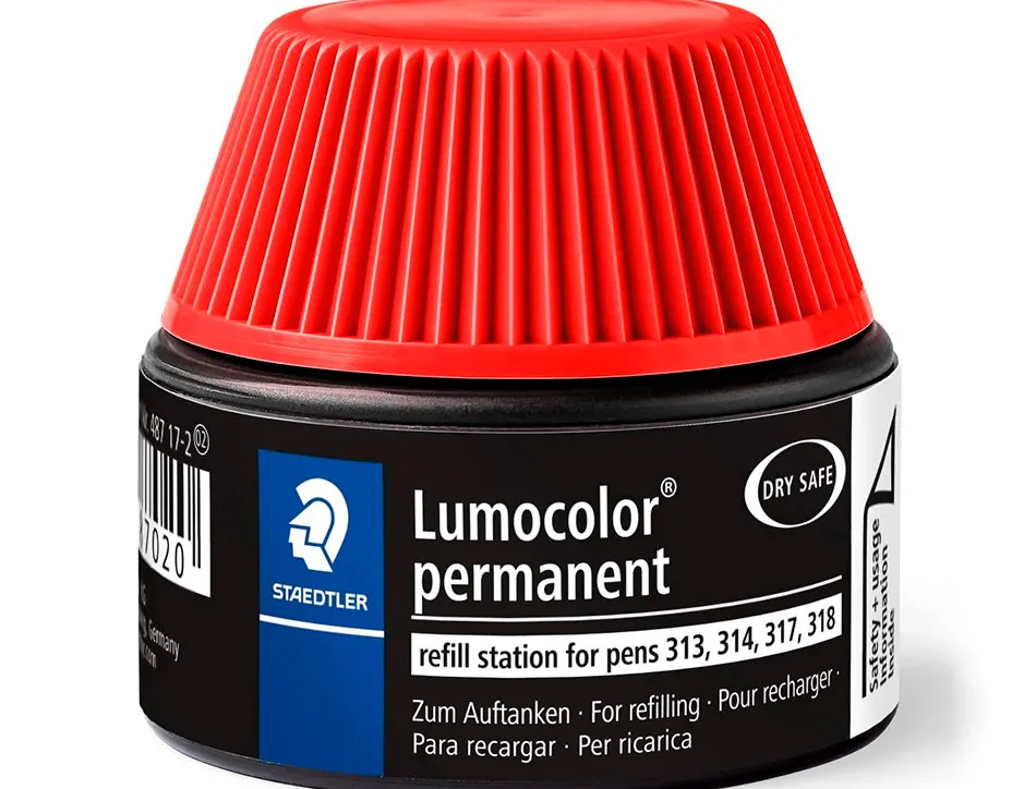 Recharge feutre permanent staedtler lumocolor 487 17 pour feutres 313/314/317/318 flacon 15ml coloris rouge