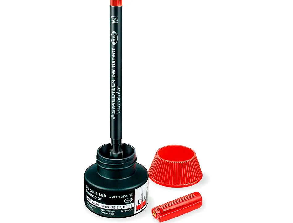 Recharge feutre permanent staedtler lumocolor 487 17 pour feutres 313/314/317/318 flacon 15ml coloris rouge