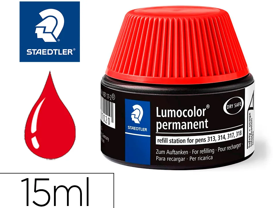 Recharge feutre permanent staedtler lumocolor 487 17 pour feutres 313/314/317/318 flacon 15ml coloris rouge
