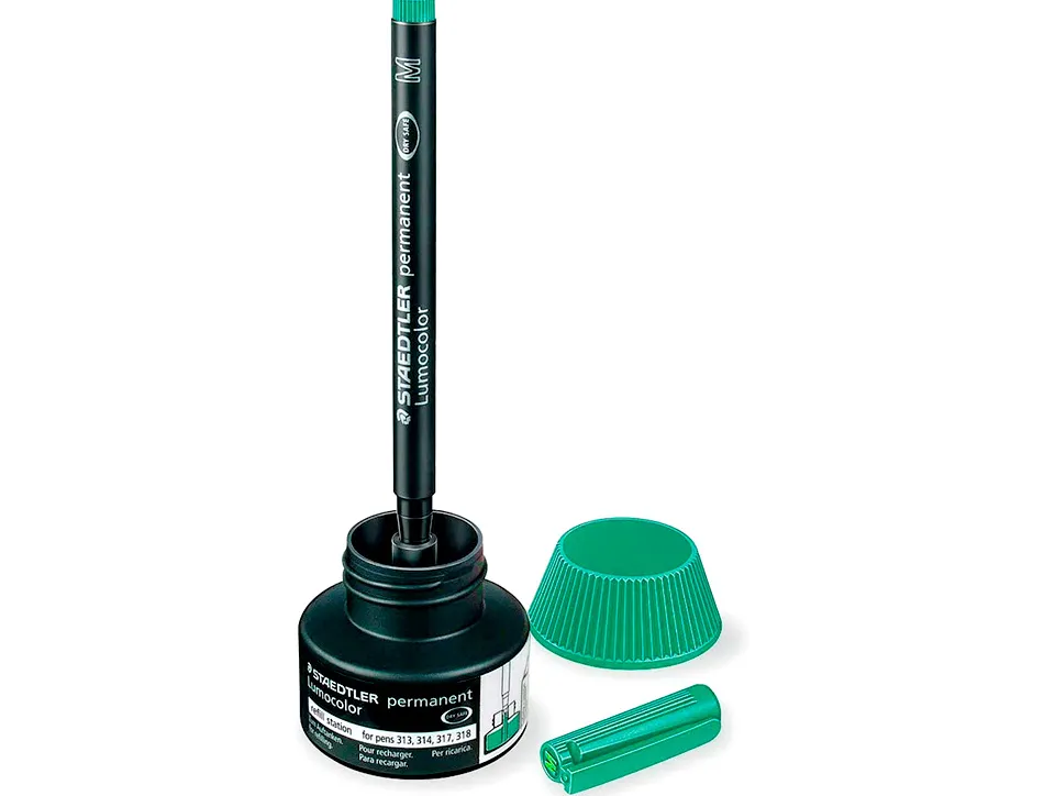 Recharge feutre permanent staedtler lumocolor 487 17 pour feutres 313/314/317/318 flacon 15ml coloris vert
