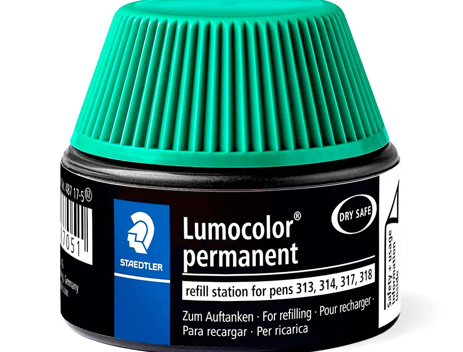 Recharge feutre permanent staedtler lumocolor 487 17 pour feutres 313/314/317/318 flacon 15ml coloris vert