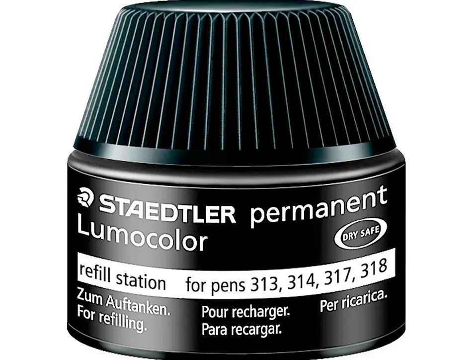 Recharge feutre permanent staedtler lumocolor 487 17 pour feutres 313/314/317/318 flacon 15ml coloris noir