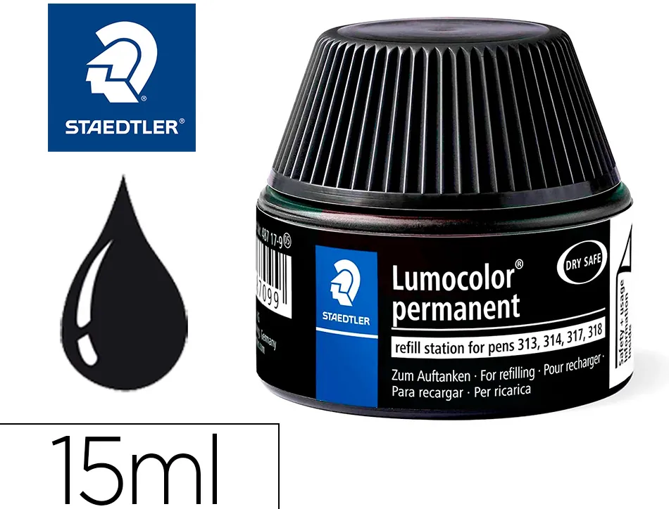 Recharge feutre permanent staedtler lumocolor 487 17 pour feutres 313/314/317/318 flacon 15ml coloris noir