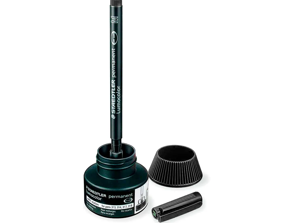 Recharge feutre permanent staedtler lumocolor 487 17 pour feutres 313/314/317/318 flacon 15ml coloris noir