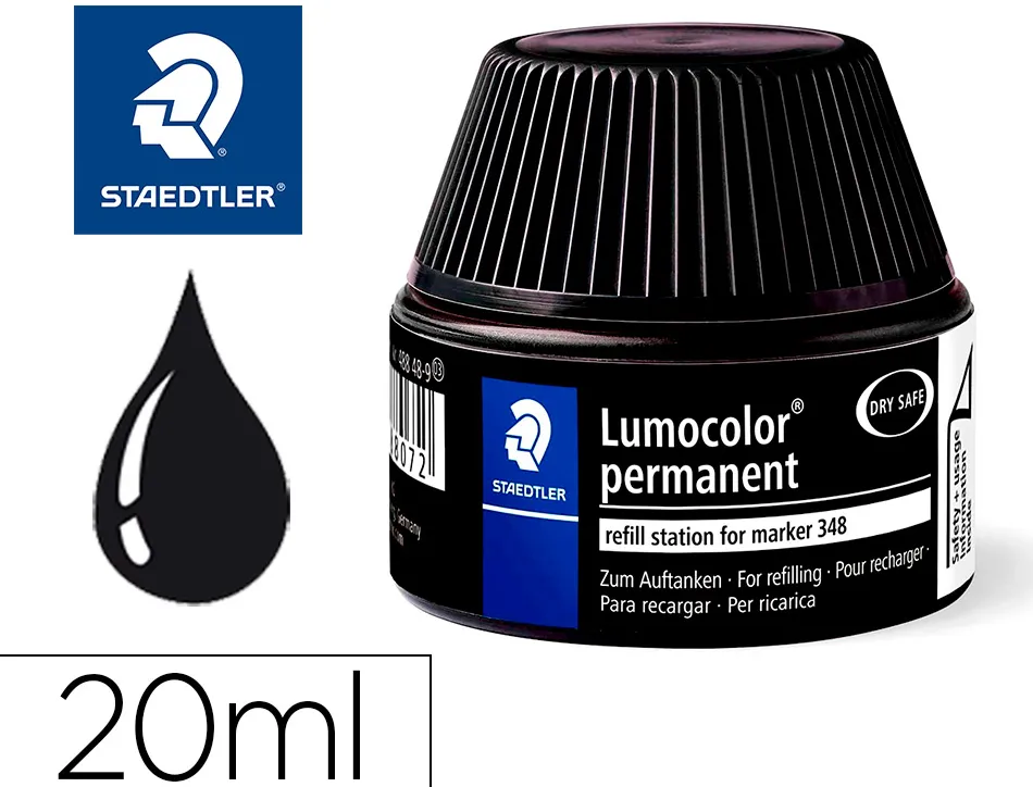 Recharge marqueur permanent staedtler lumocolor 488 48 pour marqueurs compacts 348 flacon 20ml coloris noir