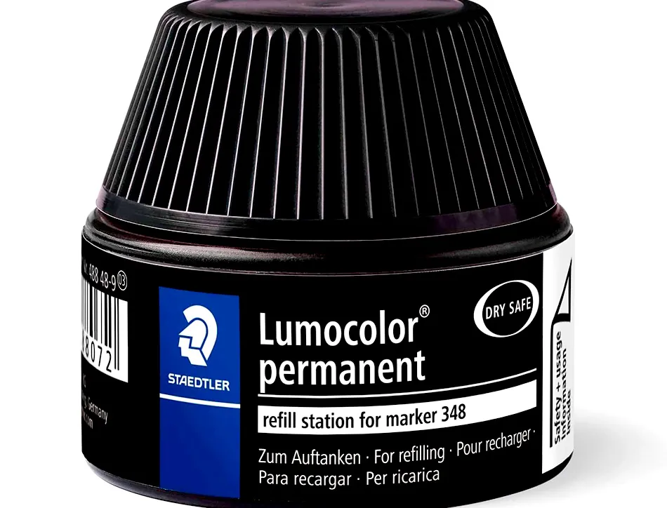 Recharge marqueur permanent staedtler lumocolor 488 48 pour marqueurs compacts 348 flacon 20ml coloris noir