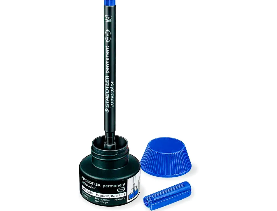 Recharge marqueur permanent staedtler lumocolor 488 48 pour marqueurs compacts 348 flacon 20ml coloris bleu