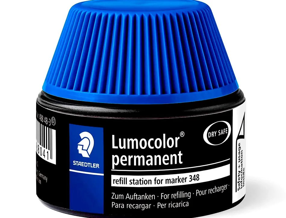 Recharge marqueur permanent staedtler lumocolor 488 48 pour marqueurs compacts 348 flacon 20ml coloris bleu