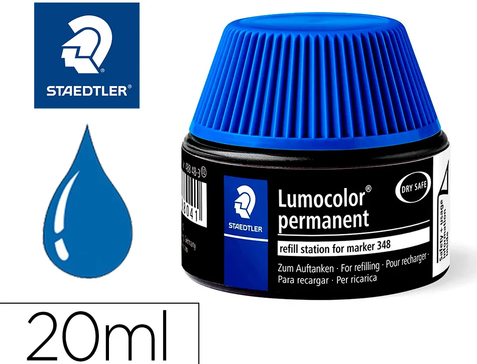 Recharge marqueur permanent staedtler lumocolor 488 48 pour marqueurs compacts 348 flacon 20ml coloris bleu