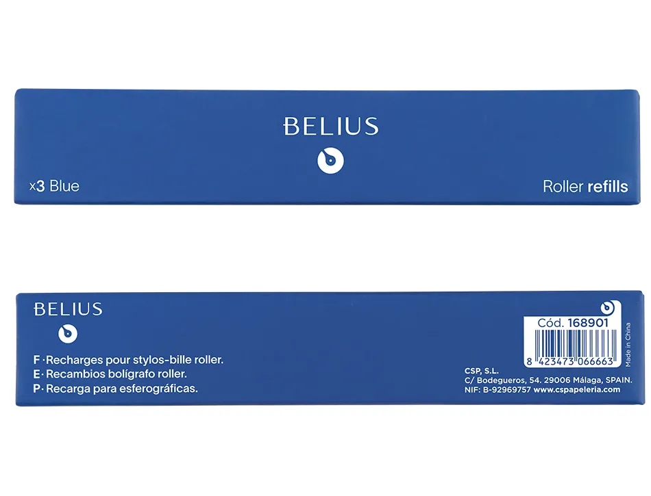 Recharge roller belius pointe 0,7mm encre coloris bleue boite 3 unites