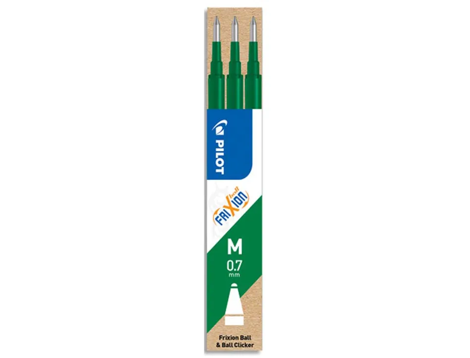 Recharge roller pilot frixion ball écriture moyenne 0.7mm encre effaçable coloris vert set de 3 unités