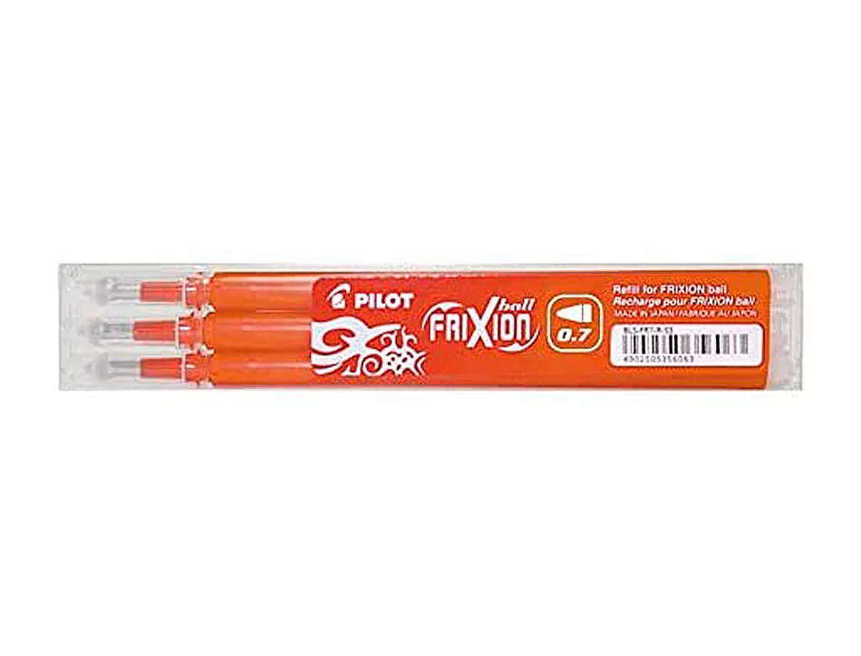 Recharge roller pilot frixion clicker écriture moyenne 0.5mm encre effaçable coloris orange set de 3 unités