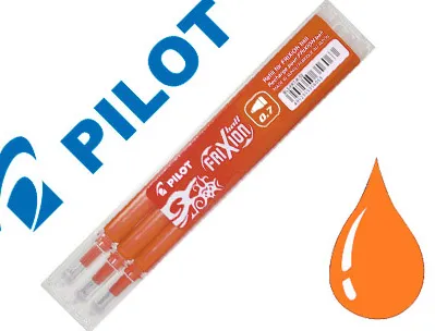 Recharge roller pilot frixion clicker écriture moyenne 0.5mm encre effaçable coloris orange set de 3 unités
