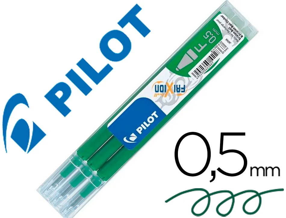 Recharge roller pilot frixion ball pointe fine coloris vert set 3 unités
