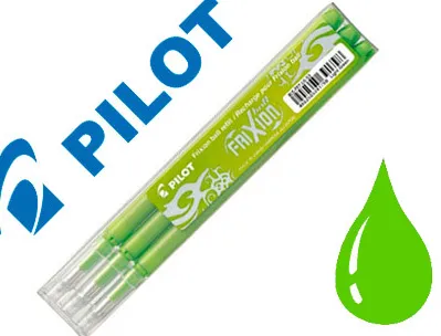 Recharge roller pilot frixion clicker écriture moyenne 0.5mm encre effaçable coloris vert pomme set de 3 unités