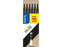 Recharge roller pilot frixion ball clicker encre gel thermosensible pointe moyenne set 6 unités coloris noir