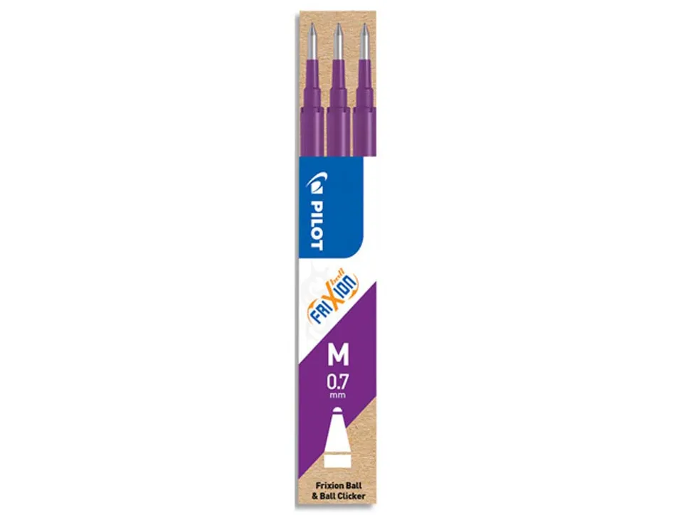 Recharge roller pilot frixion ball écriture moyenne 0.7mm encre effaçable coloris violet set de 3 unités