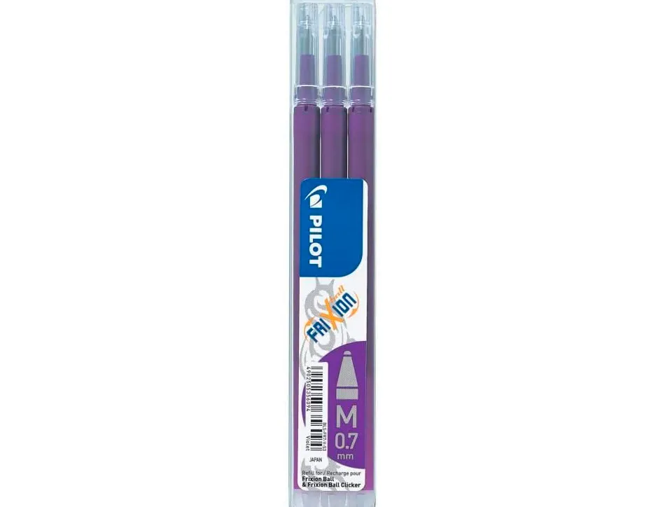 Recharge roller pilot frixion ball écriture moyenne 0.7mm encre effaçable coloris violet set de 3 unités