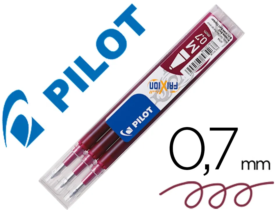 Recharge roller pilot frixion ball 07 pointe moyenne coloris rouge bordeaux - set de 3 un