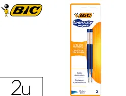 Recharge stylo gel bic gelocity quick dry pointe moyenne bleu blister de 2