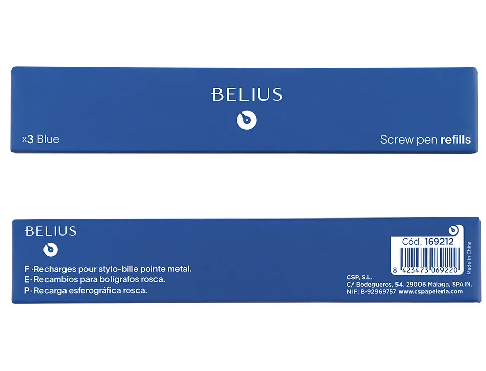 Recharge stylo-bille belius encre coloris bleue boite 3 unites