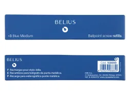 Recharge stylo-bille belius encre bleue pointe 0,8mm boite 3 unites
