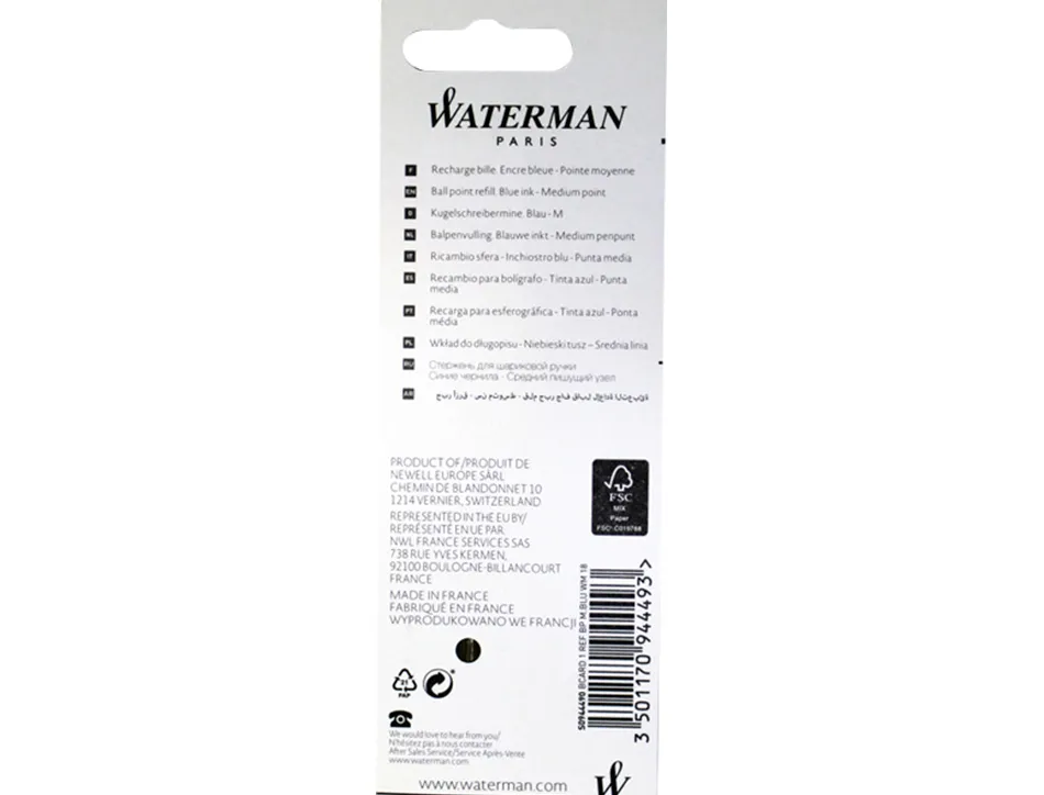 Recharge waterman stylo-bille maxima largeur moyenne coloris bleu