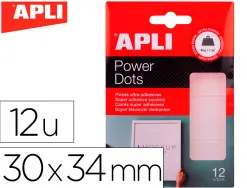 Rectangles apli double-face adhesif extra fort power dots transparent premium 30x34mm. blister de 12