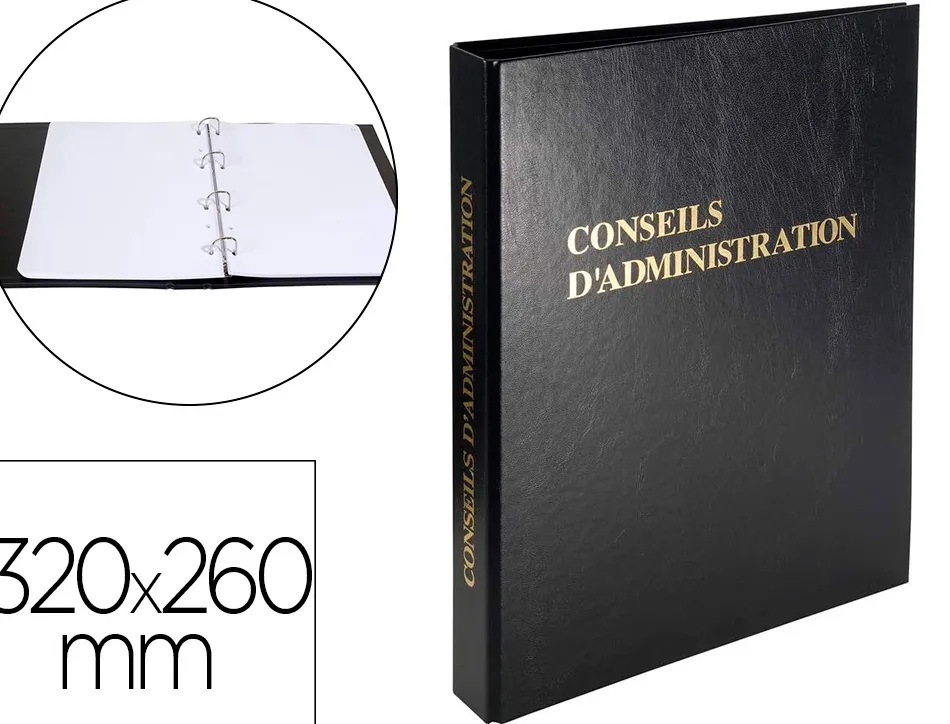 Registre classeur exacompta conseils administration reliure 4 anneaux et recharge 100 feuillets foliotés 320x260mm
