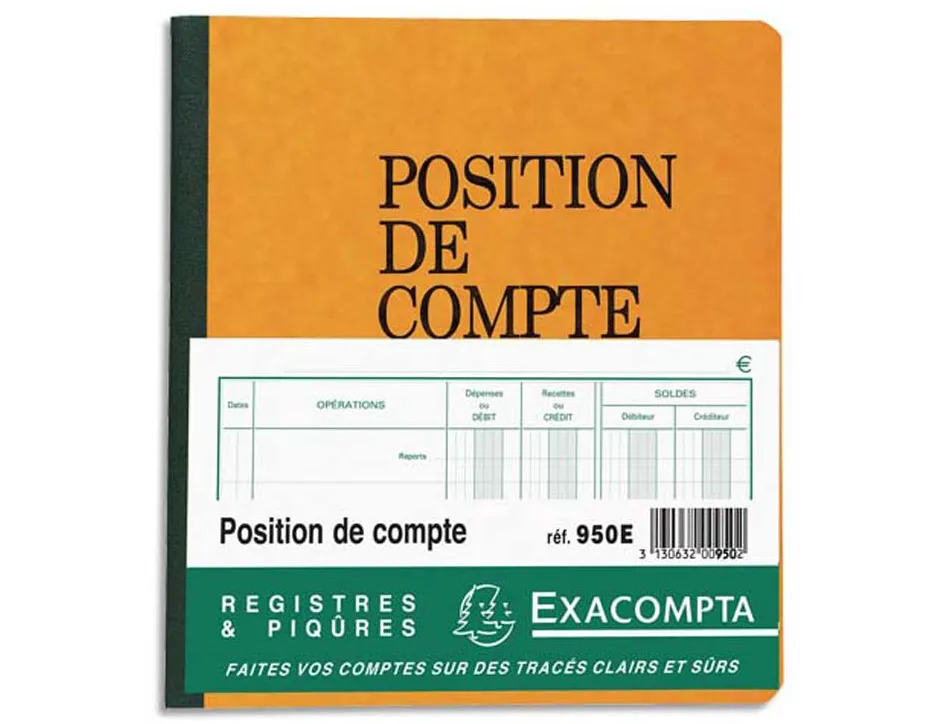 Registre exacompta position de compte 210x190mm 80 pages