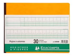 Registre piqûre exacompta colonnes 320x250mm 31 lignes 30 colonnes/2 pages 80 pages