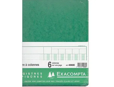 Registre piqûre exacompta colonnes 250x320mm 31 lignes 6 colonnes/page 80 pages