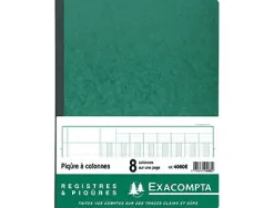 Registre piqûre exacompta colonnes 250x320mm 33 lignes 8 colonnes/page 80 pages
