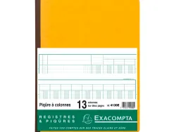 Registre piqûre exacompta colonnes 250x320mm 33 lignes 13 colonnes/2 pages 80 pages