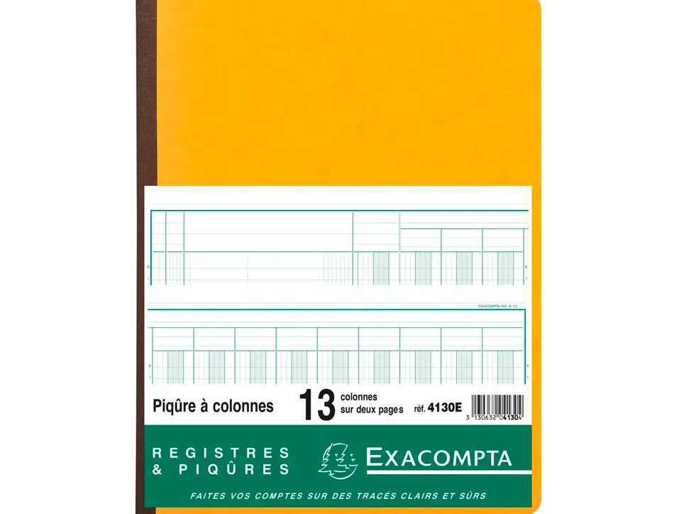 Registre piqûre exacompta colonnes 250x320mm 33 lignes 13 colonnes/2 pages 80 pages